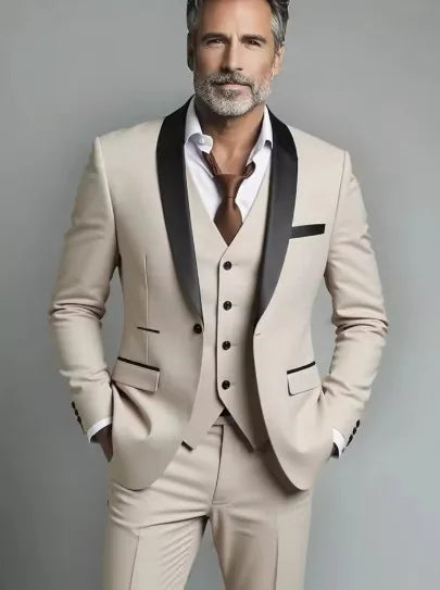 Black White Men Three Pieces Set, Large Size Male Blazer Pants and Vest.
