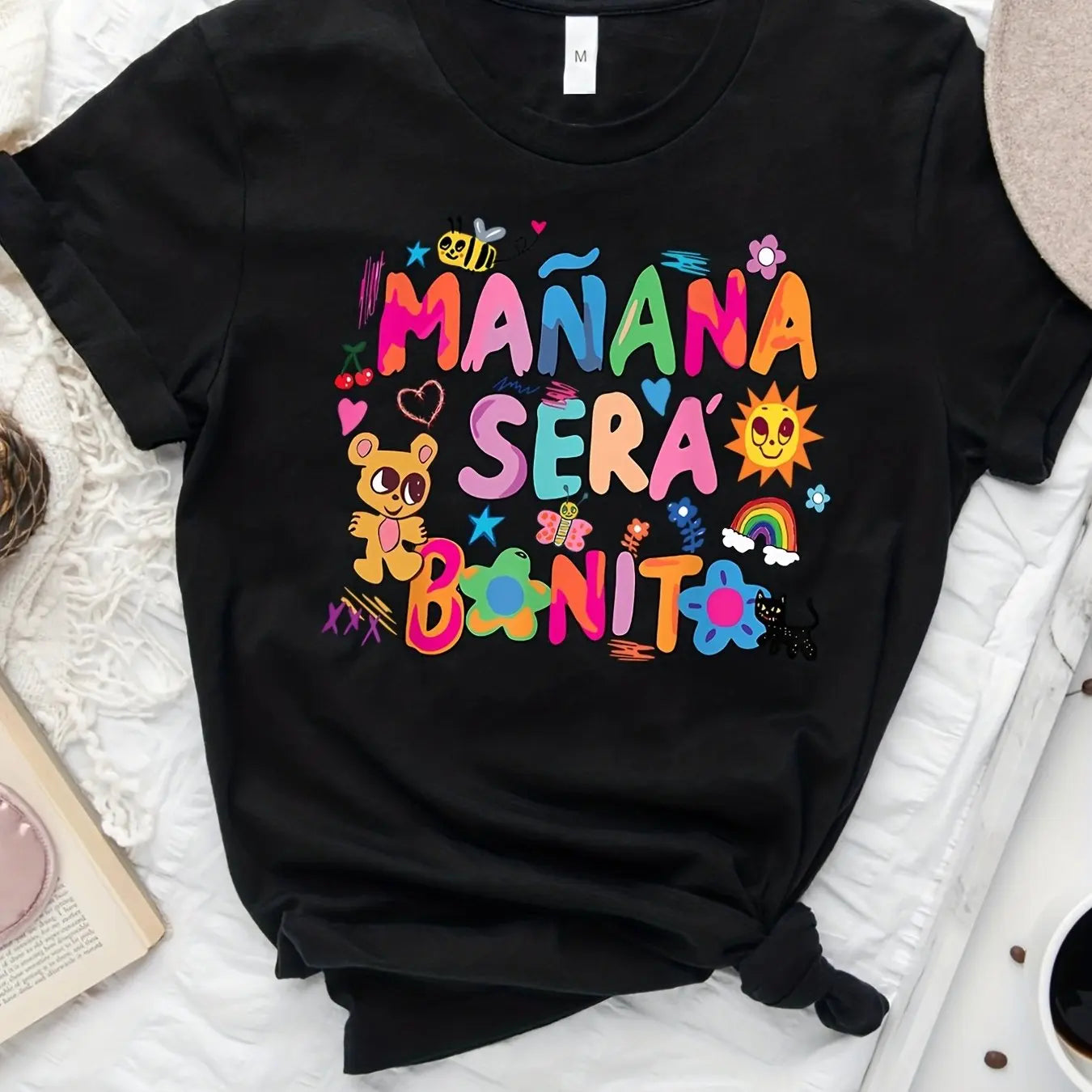 Cartoon Print Women T-Shirt, Short Sleeve Crew Neck Casual Top for Summer & Spring, Women's Clothing