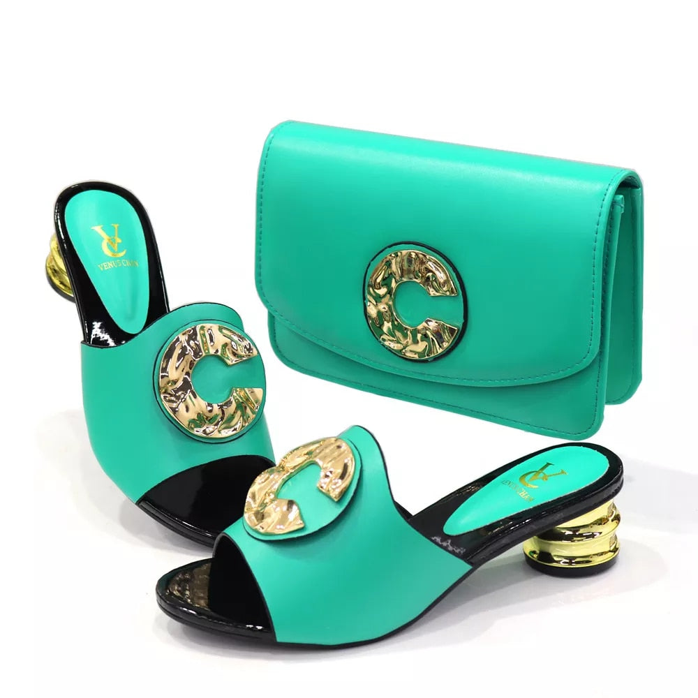 New Arrival - Italian Shoes with Matching Decorated Bags Set with Rhinestones