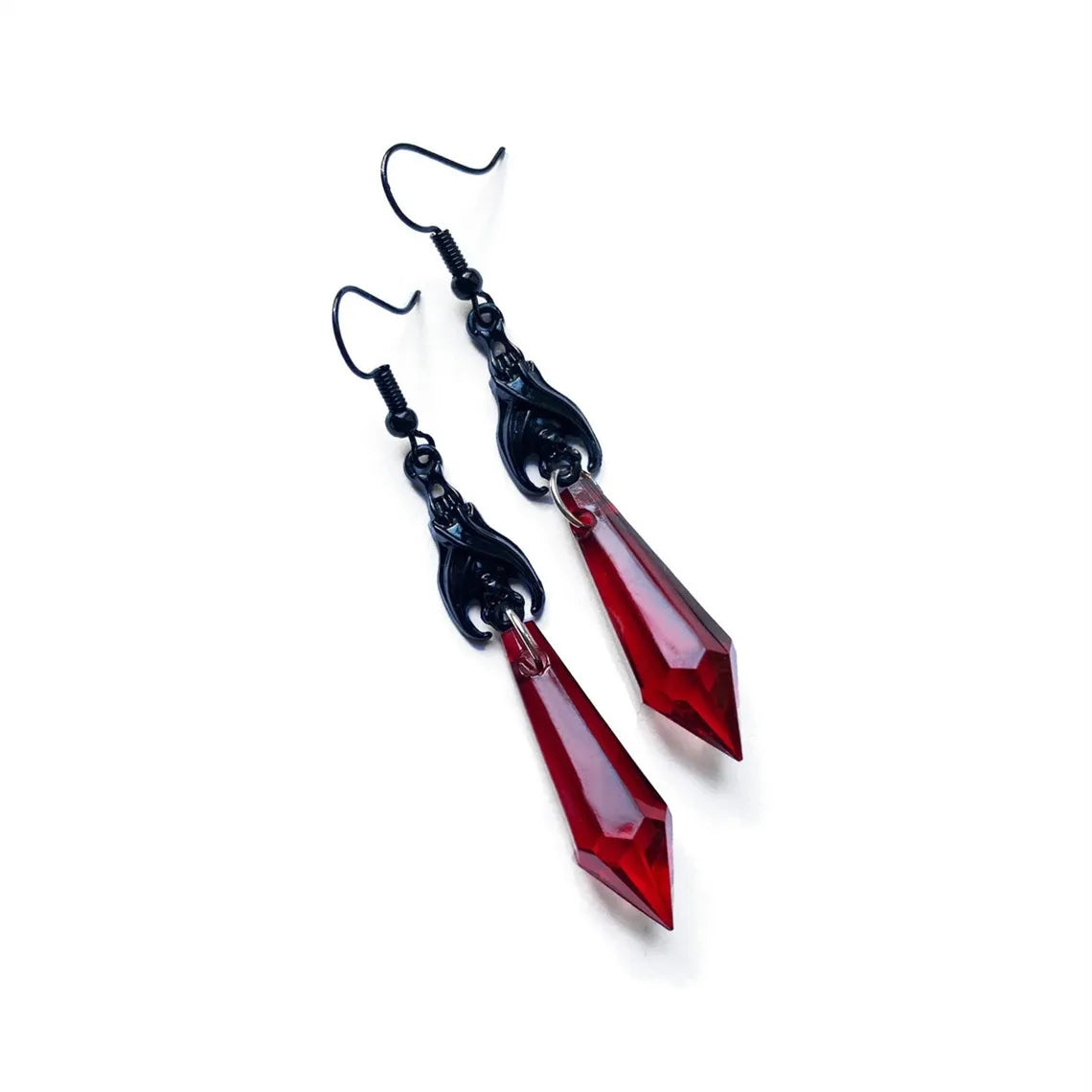 Gothic Dark Bat Decorative Red And Black Gemstone Dangle Earrings Wedding Party Holiday Gift For Men And Women Daily Jewelry