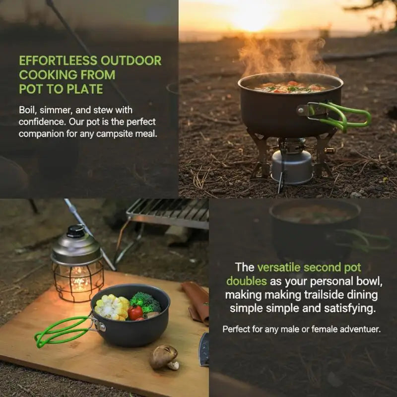 Ultralight Camping Pot Set: Camping Cookware Mess Kit (Outdoor Cooking Tableware) – For Hiking, Trekking, Picnic, Fishing, Mount