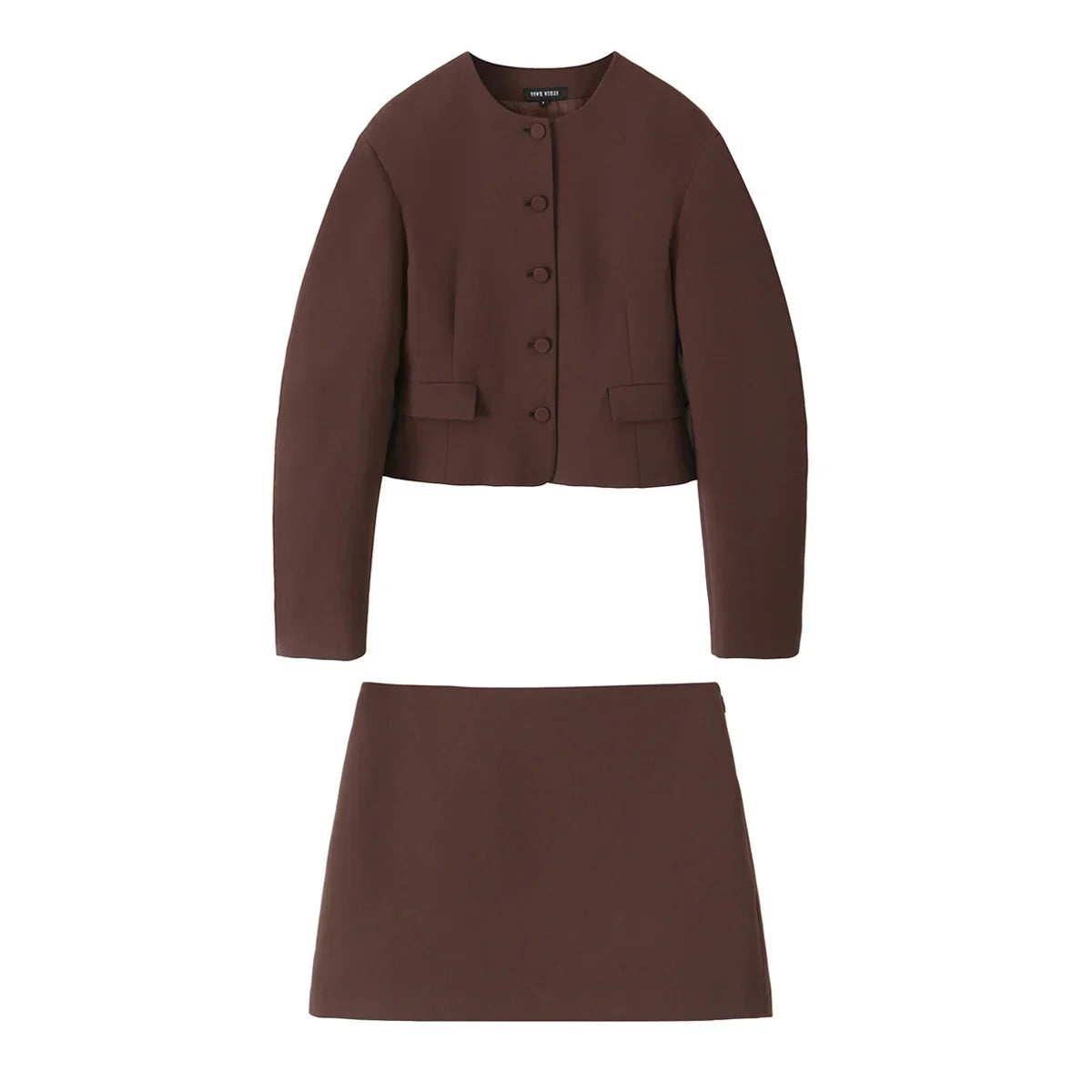 TRAFZA Women Minimalist Coat Mini Skirt Sets 2024 Fashion Balloon Pattern Jacket Suit 2 Piece Sets Female Elegant Modern Outfit