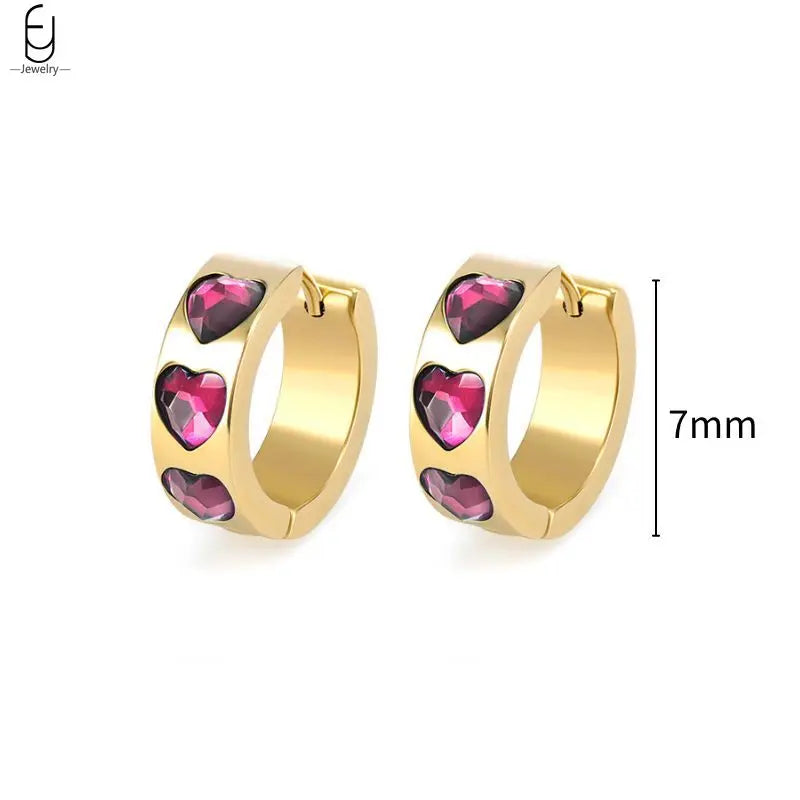 925 Sterling Silver Needle Rose Red Crystal Stud Earrings For Women Water Drop/Heart Pendant Gold Earrings Fashion Jewelry Gifts