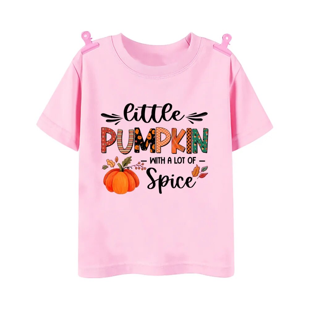 Little Pumpkin with A Lot of Spice Print T-shirt Fall Festive Shirt Kids Tops Clothes Halloween Thanksgiving Toddler Outfit Tee