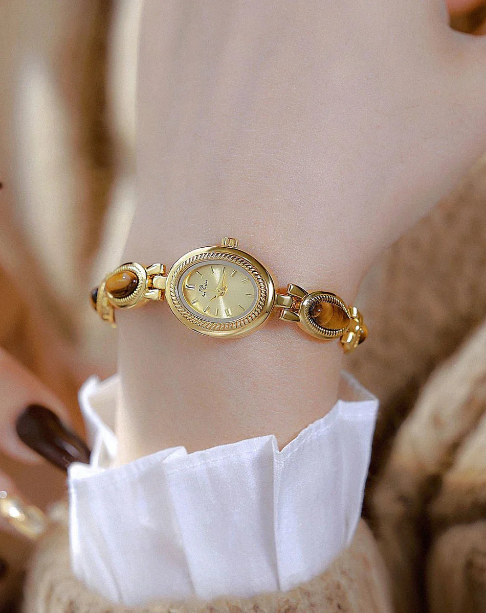Luxury Golden Vintage Watch Women Elegant Amber Jewelry Quartz Wristwatch New In Women's Watches Fashion Bracelet Gold Watch