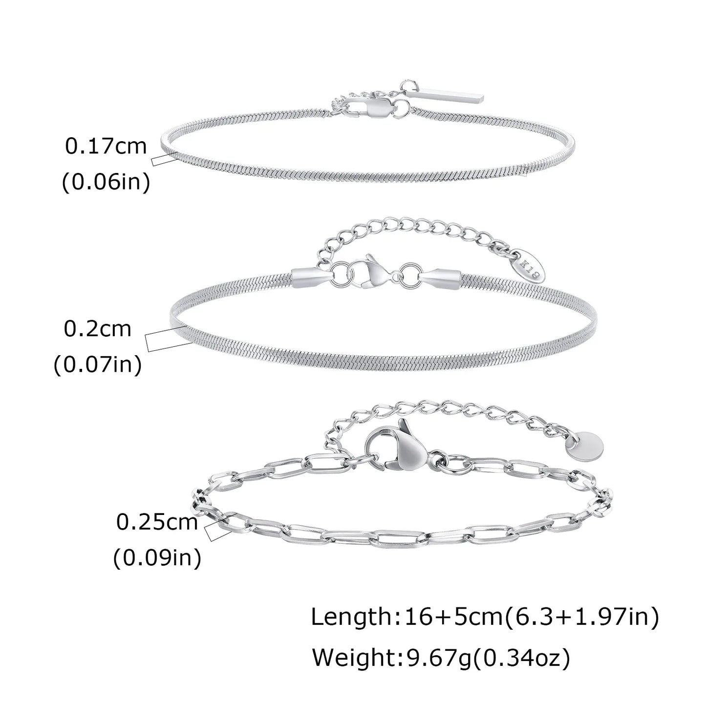 1/2/3pcs Chain Bracelet for, Stainless Steel Twisted Rope Cuban Chain