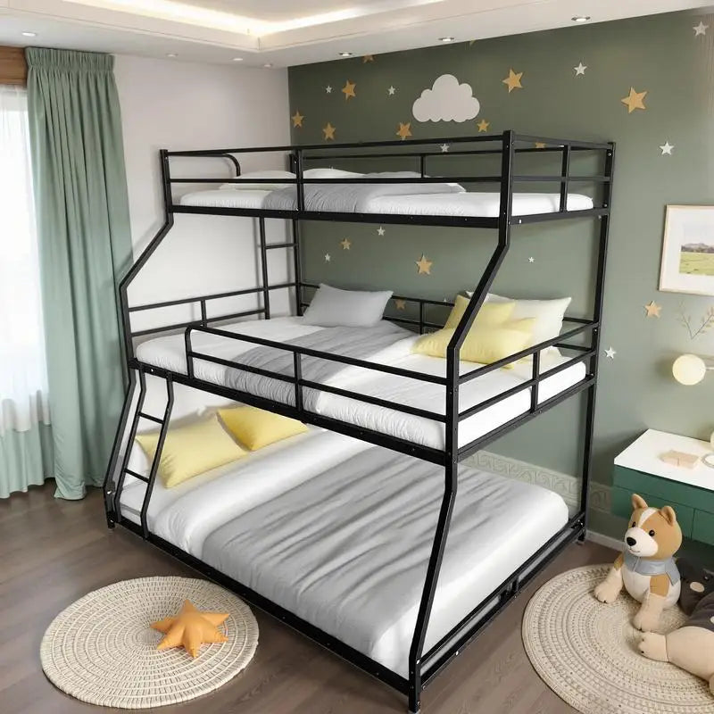 Triple Bunk Bed with Long & Short Ladder, Full-Length Guardrails, Easy Assembly, for Kids.