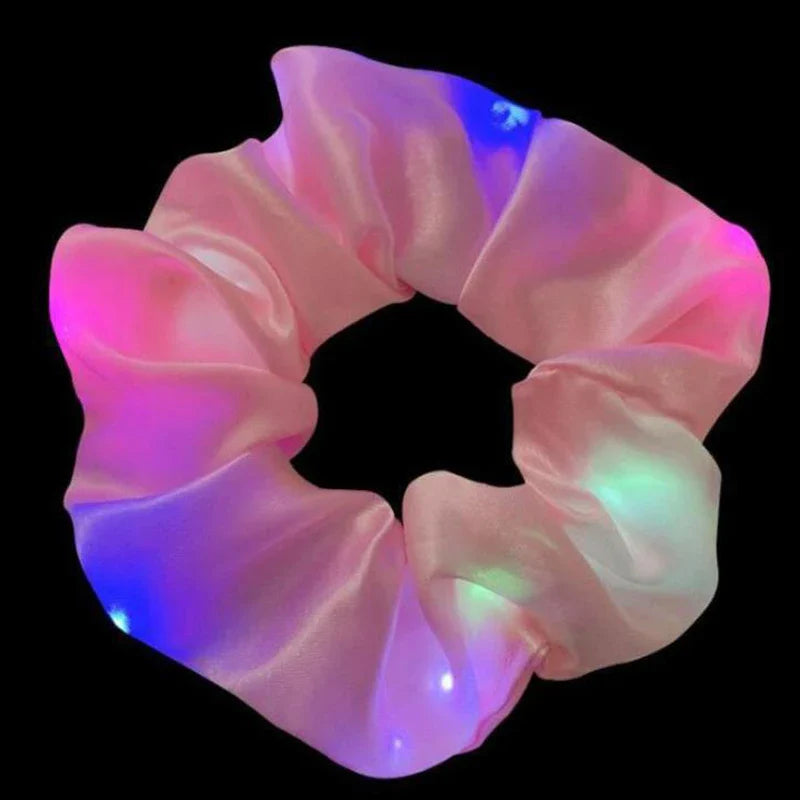 Colorful LED Hair Scrunchies Light Up Hair Bands Elastic LED Light Women Girls Hair Ties for Halloween Christmas Glow Part