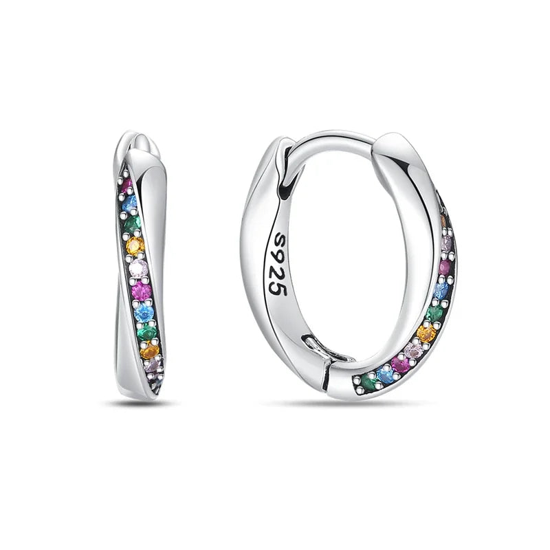 Romantic Heart Shapen Girl Earrings 925 Silver Rainbow Heart Hoop Earring Silver Jewelry Gift