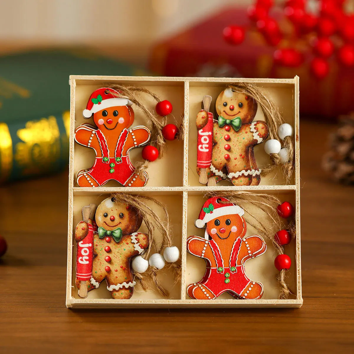 2024 Christmas Wooden Pendants Gingerbread Man Gnomes Xmas Tree Hanging Ornament Noel Navidad Decorations for Home New Year Gift