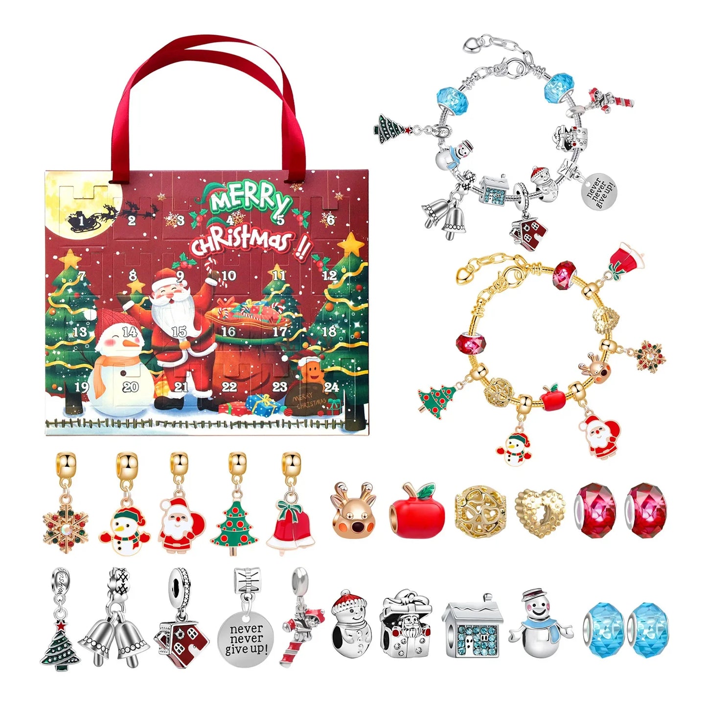24-Grid Christmas Advents DIY Bracelet Gift Box Personalized Holiday Gift Box Toys For Kids Teens Boys Girls Beads Accesories