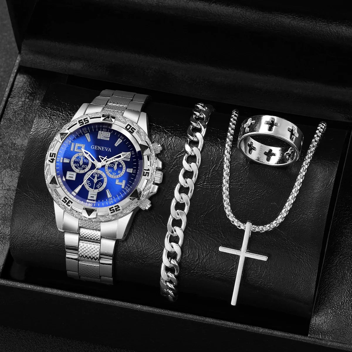 Surprise Mystery Watch Set Blind Box-4PCS/Set Fashion Men Business Watch Quartz Wristwatch Jewelry Set Reloj Hombre（Without Box）
