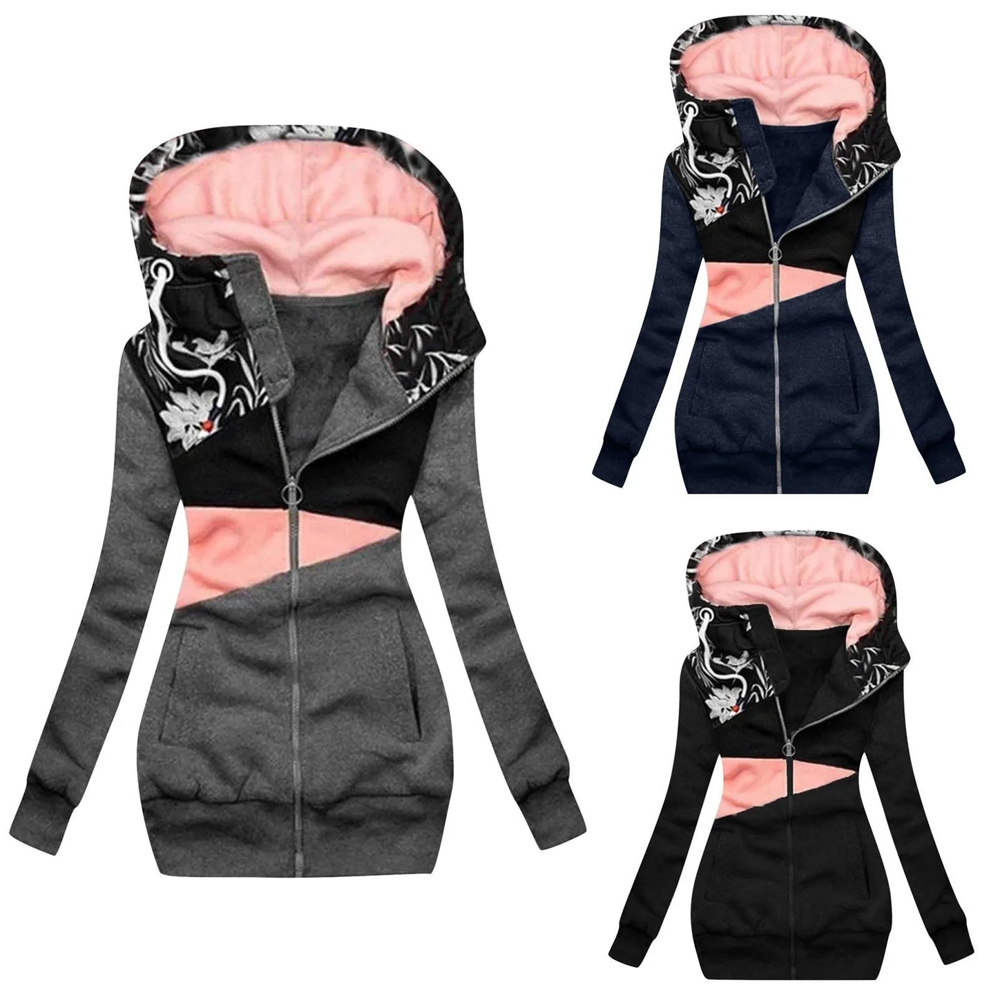 Plus Size 5XL Women Hoodies Oversized Sweatshirt Casual Slim Jacket for Women Long Sleeve Patchwork Hooded Coat Zipper Jacket