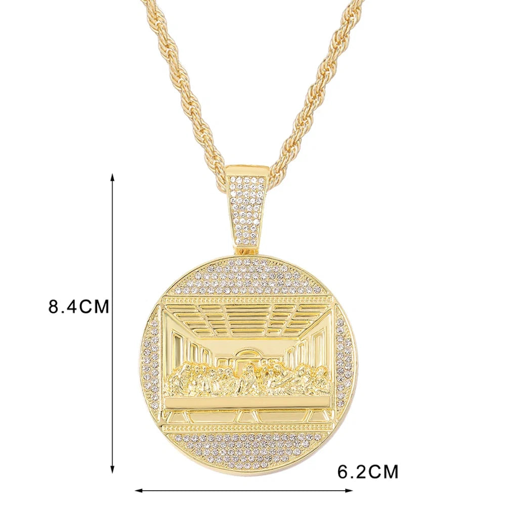 New Last Supper Pendant Cuban Chain Necklace With 14mm Iced Out Chain Fashion Hip Hop Men Charm Pendant Tennis Necklaces Jewelry