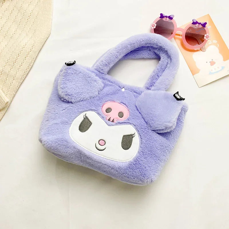 Kawaii Sanrio Plush Bag My Melody Kuromi Cartoon Animal Handbag Cute Cinnamoroll Storage Tote Bags Women Girls Birthday Gifts