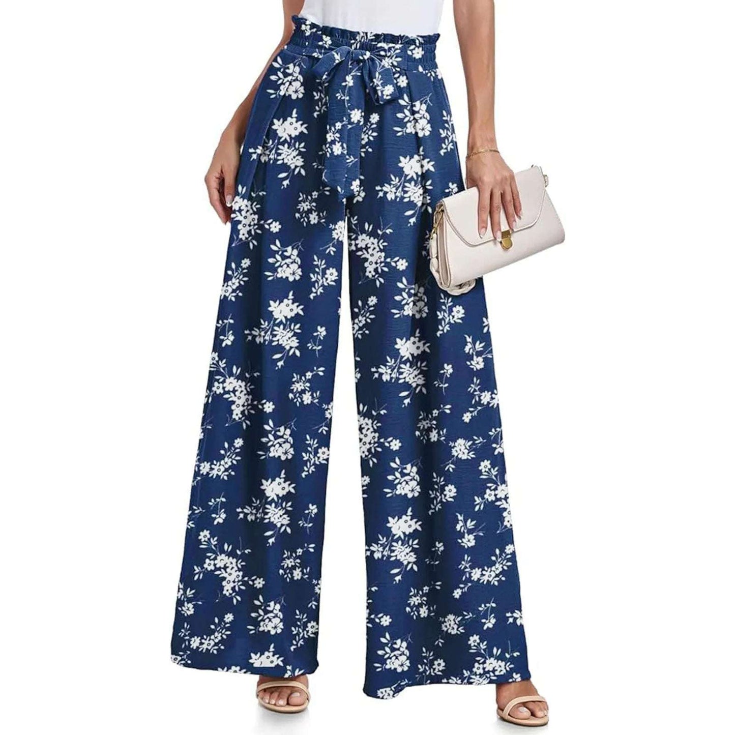 New 2024 Spring Summer Women Wide Leg Pants Casual High Waisted Long Skirt Pants For Girls Lace-Up Pants Брюки С Высокой Талией
