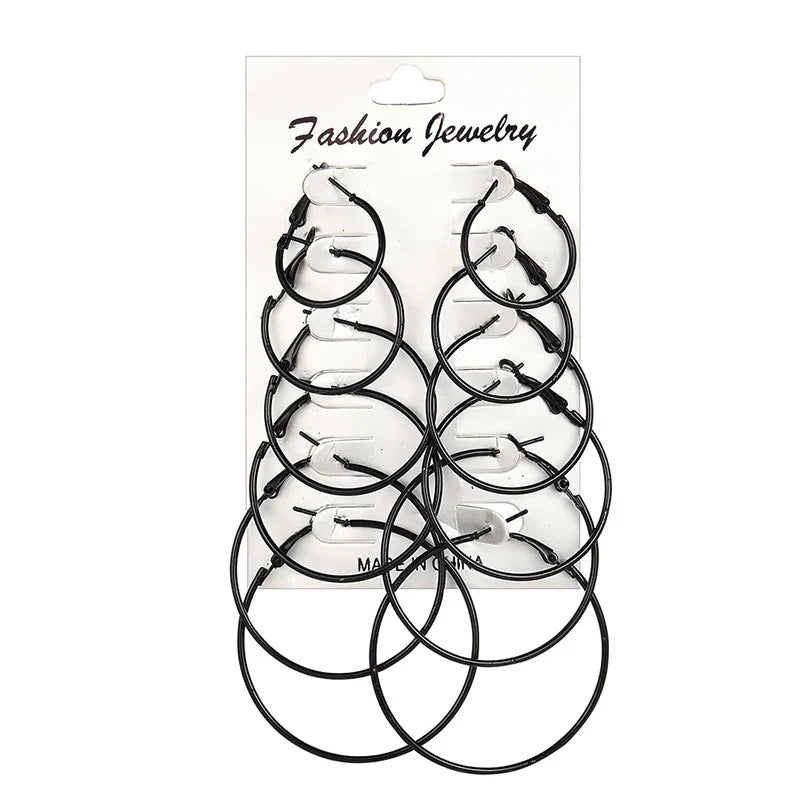 12pairs/6pairs Simple Punk Hoop Earrings Set Big Circle Earrings