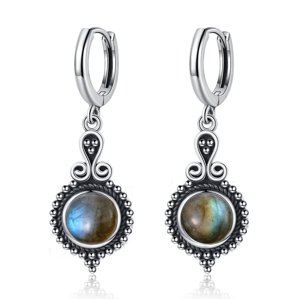 New Elegant Natural Kyanite 925 Sterling Silver Drop Earrings for Women Vintage Jewelry Wedding Engagement Hoop Earrings Gifts