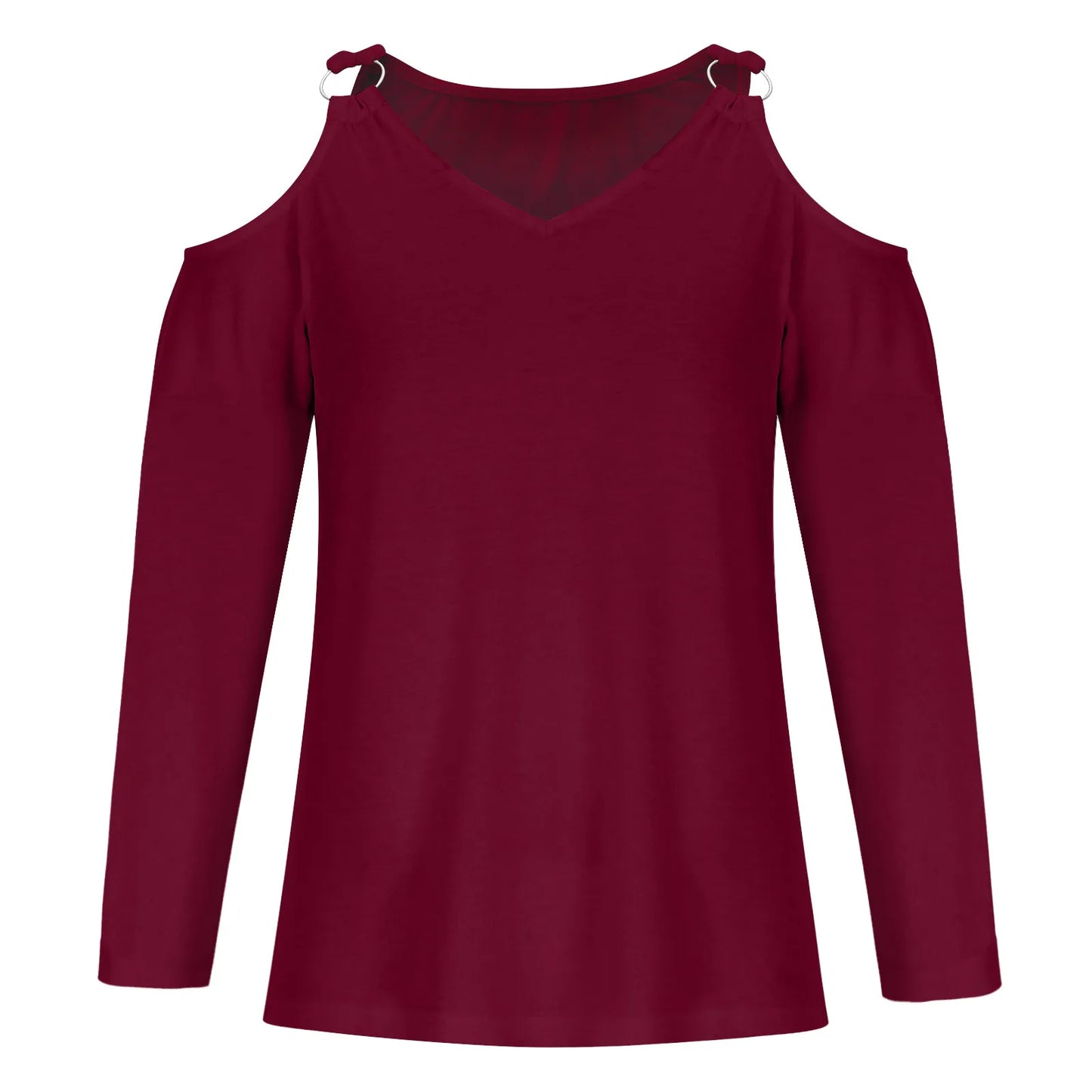 Women's V-Neck Leak Shoulder Long Sleeve Top, Loose Blouses for Women, Casual and Sexy, Youthful Clothes, Monochromatic, New