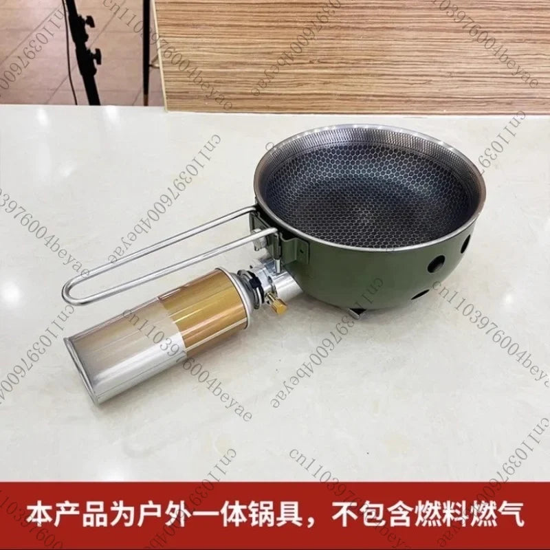 Camping Gas Stove with Non-stick Pan Windproof Portable Camping Picnic Gas Stove for Outdoor Hiking Cooking