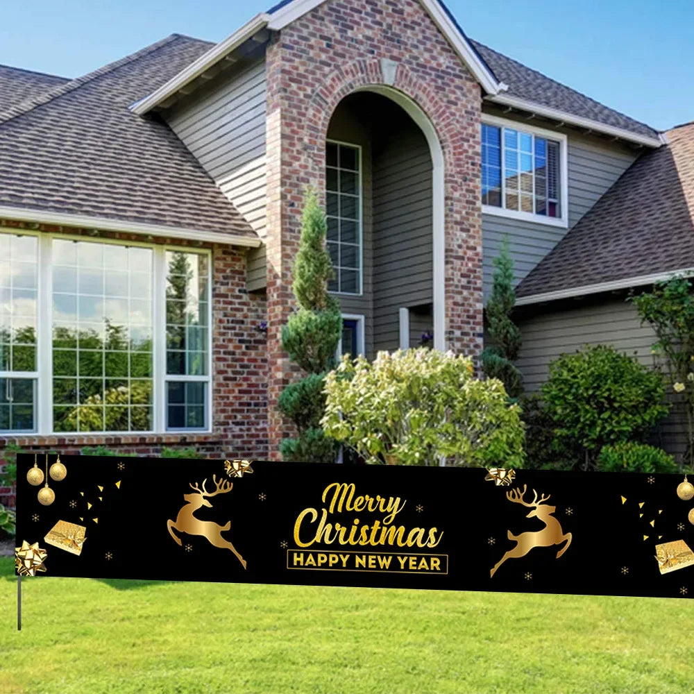 Merry Christmas Banner 300cm/9.8ft Long Navidad Porch Sign Hanging Decorative Flag for Xmas Party Decor рождественский баннер