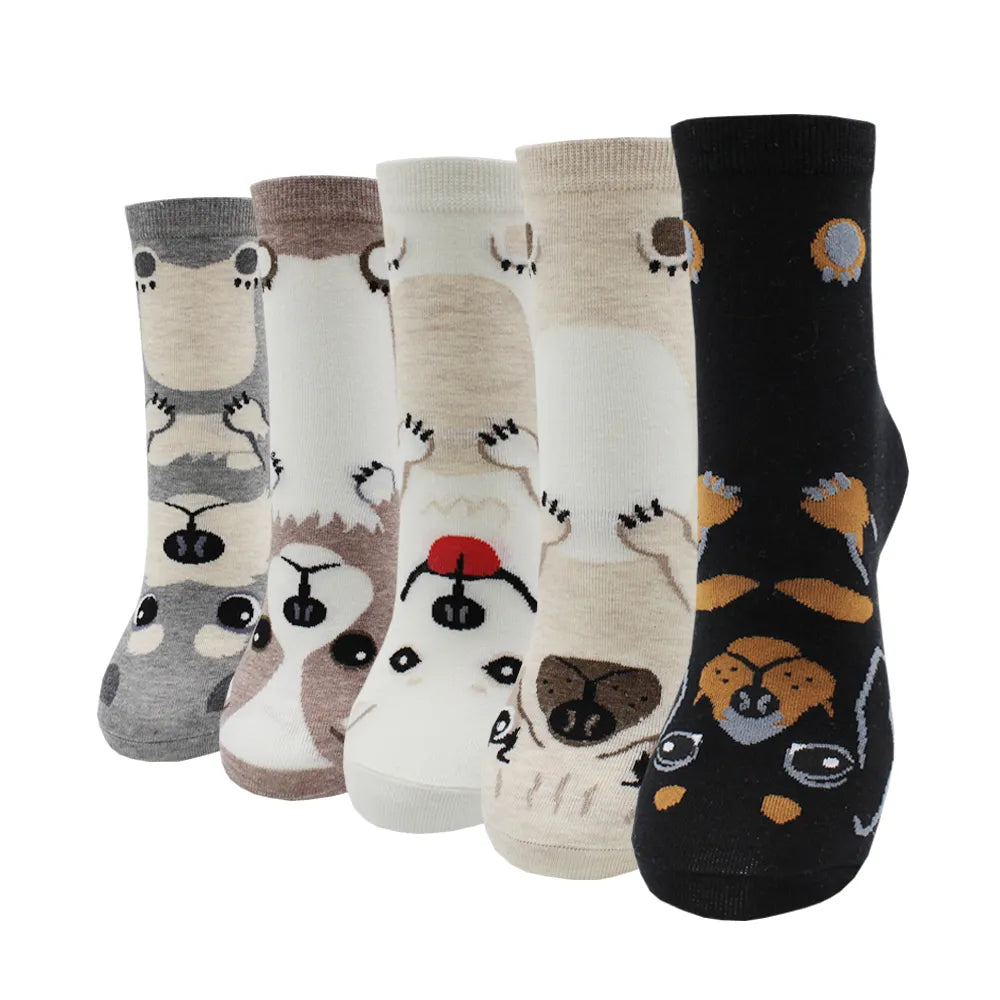 5 Pairs Fashion Colorful Kawaii Cute Cartoon Cotton Women Socks Harajuku Korean Halloween Cat Dog Owl Duck Fox Girl Socks