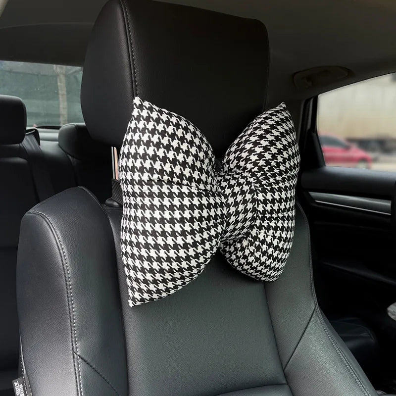 Car Headrest Neck Care Supplies Bird Grid Cute Bow Decorative Female Car Pillow