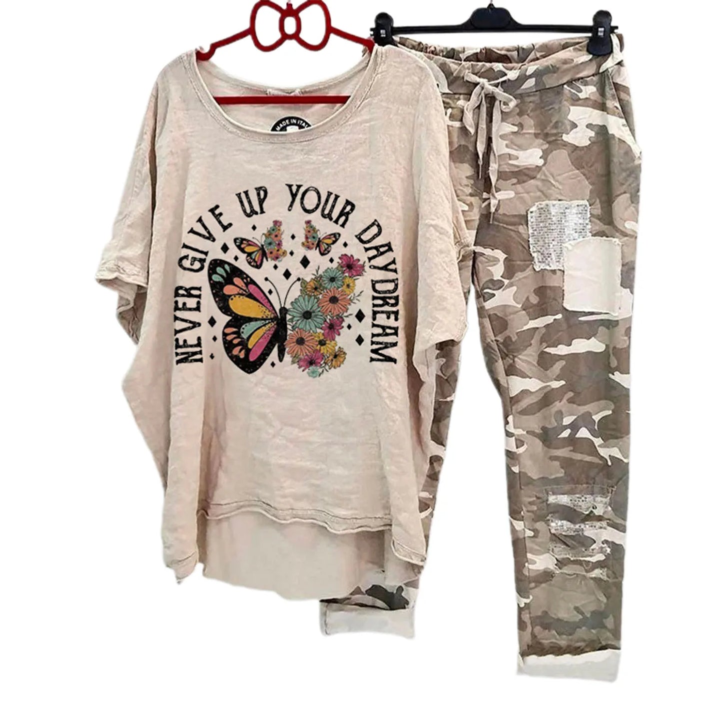 Womens Two Piece Camouflage Set Summer Outfits for Women Cotton Linen Suit 2023 Casual Print Short Sleeve Harajuku
