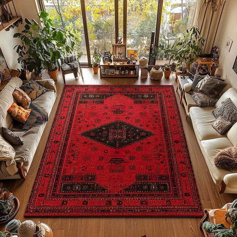 RAKKS Retro Red Persian Carpet / Turkish Area Rug Non-slip Living Room Decor Sofa Rug Bedroom Bedside Rug Kitchen Floor Mat