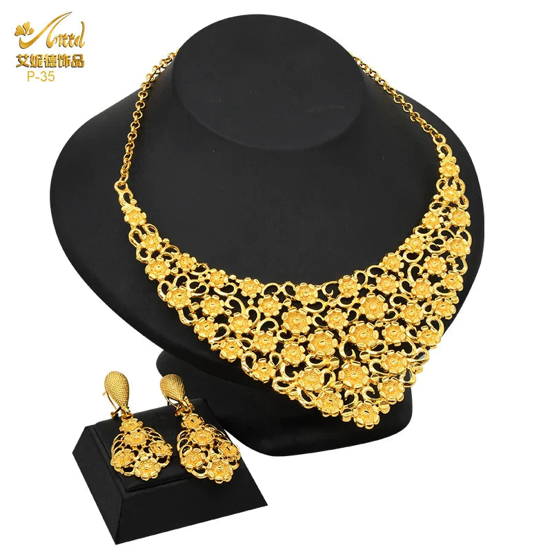 ANIID African 24K Gold Plated Jewelry Sets For Women 2PCS Set