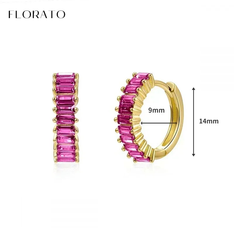 925 Sterling Silver Ear Needle Rose colors Zircon Hoop Geometric Pendant Earrings for women Luxury Fashion Wedding Jewellery2023