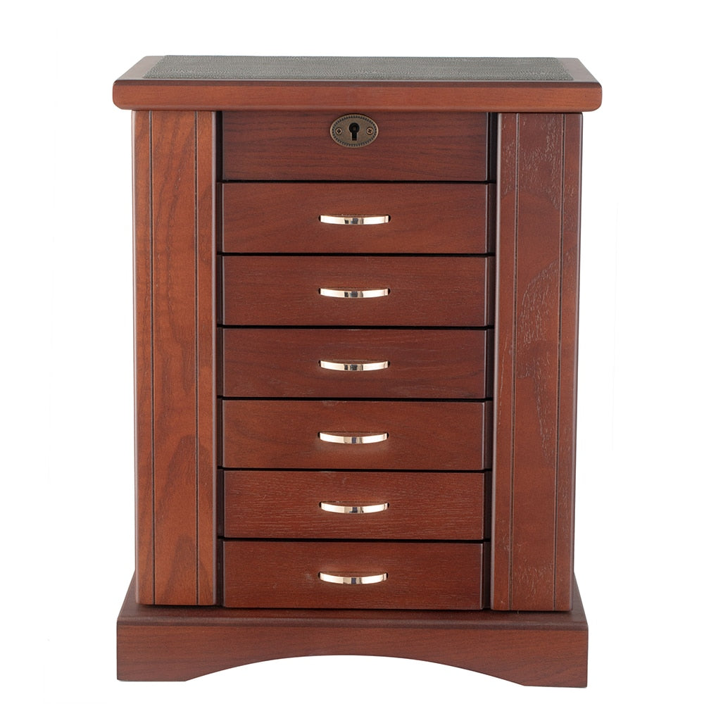 ROWLING Fashion Large Classic Wooden Storage Boxes&amp;Bins Luxury Jewellery Box Earring Bracelets Organizer 6 Drawers Mirror MG010
