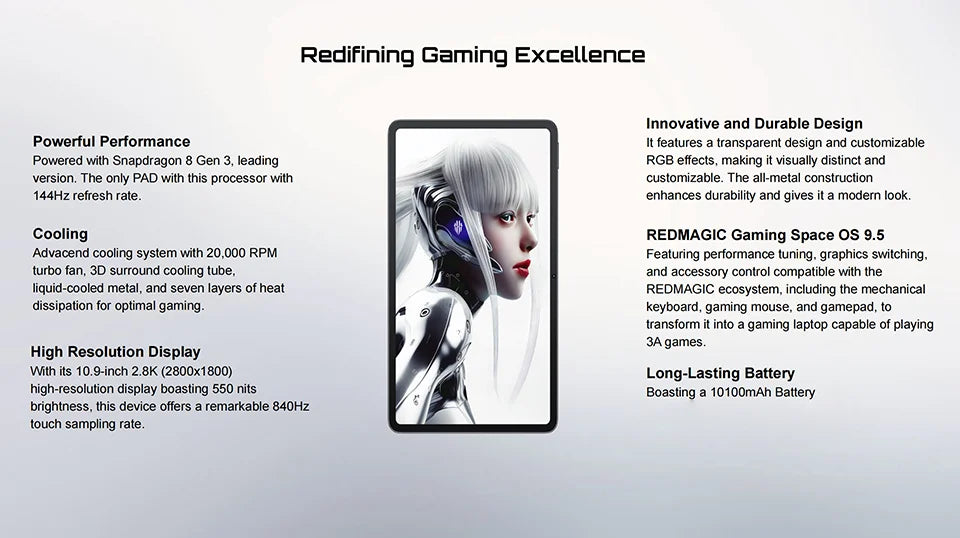 Redmagic Gaming Tablet 10.9" Snapdragon 8 Gen 3 Leading Version 10100mAh 50MP  include the charger