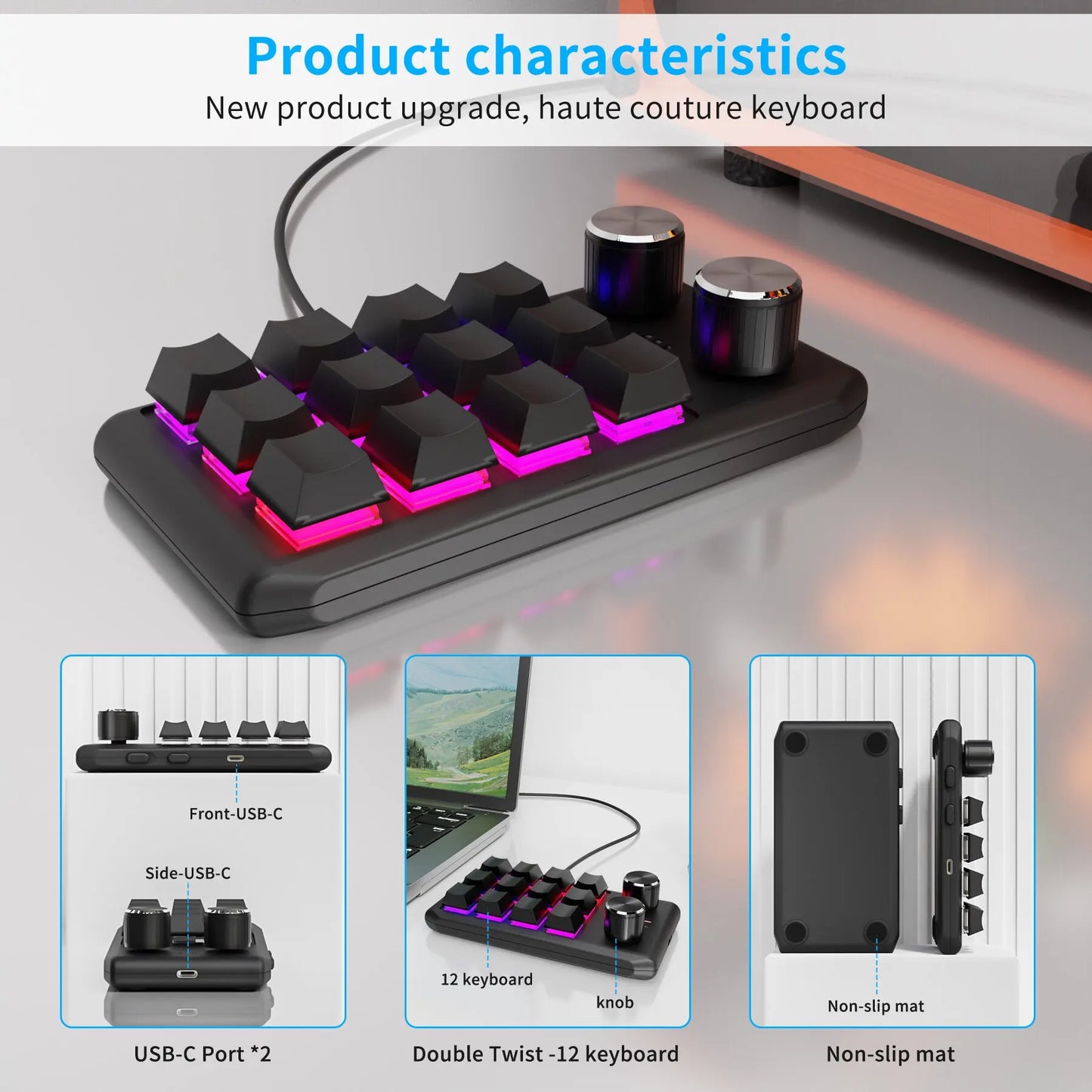 Bluetooth Programming Macro Custom Keyboard RGB 12 Keys 2 Knobs Copy Paste Photoshop Gaming Keypad Mechanical Hotswap Macropad