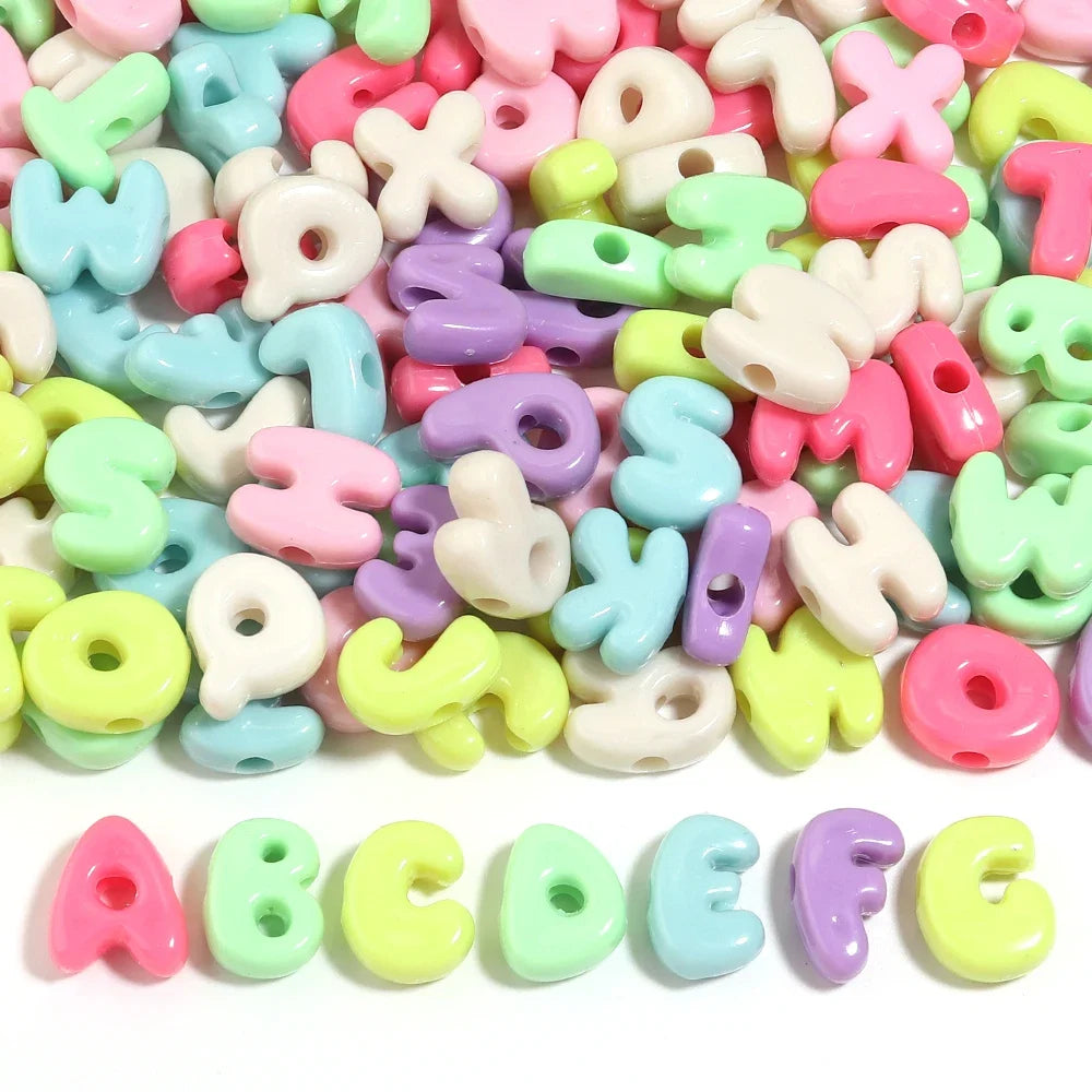 20-30pcs/lot Big Hole Cartoon English Letters Acrylic Beads Colored