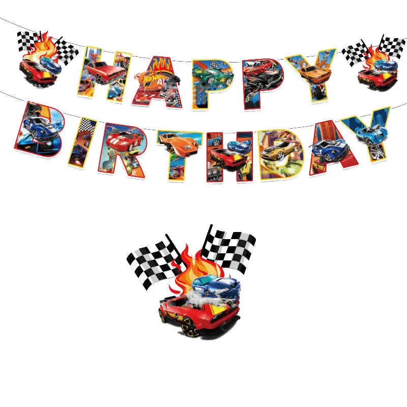 Hot Wheels Party Disposable Tableware Balloon Cup Plates Tablecloth Background Birthday Party Decor Baby Shower Party Supplies