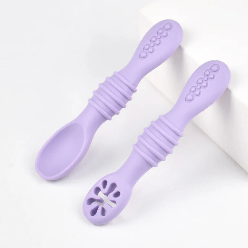 Baby Silicone Grinding Training Spoon Baby Feeding Complementary Food Rice Paste Double Headed Soft Spoon Sticky Licking Rod