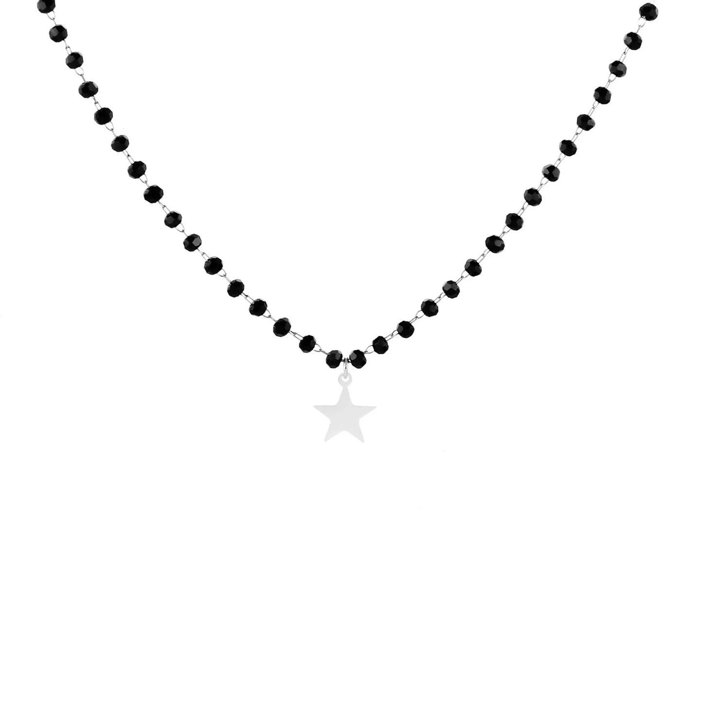 Fashion Double Layer Black Crystal Beads Necklace For Women Stainless Steel Star Choker Necklace Women's Jewelry femme Bijoux