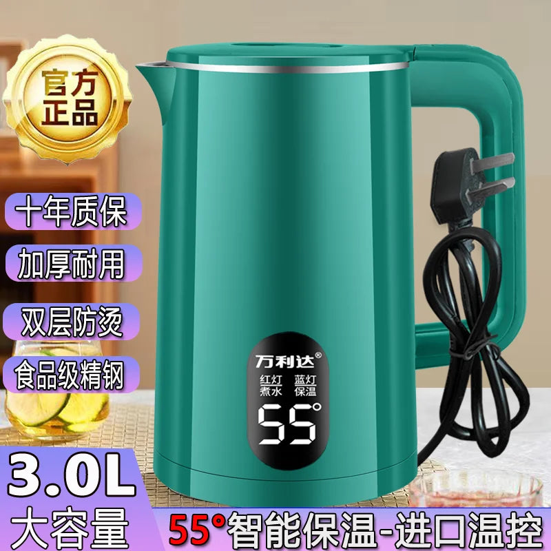 Electric Kettle 3.0L, Double-Layer Anti-Scald Design, Food-Grade Stainless Steel, 1500W Fast Boil, Insulated Handle