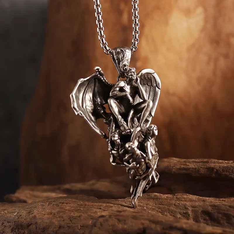 Gothic Wings Grim Reaper Pendant Half Body Skull Necklace Biker Punk Rock Jewelry Halloween Gift