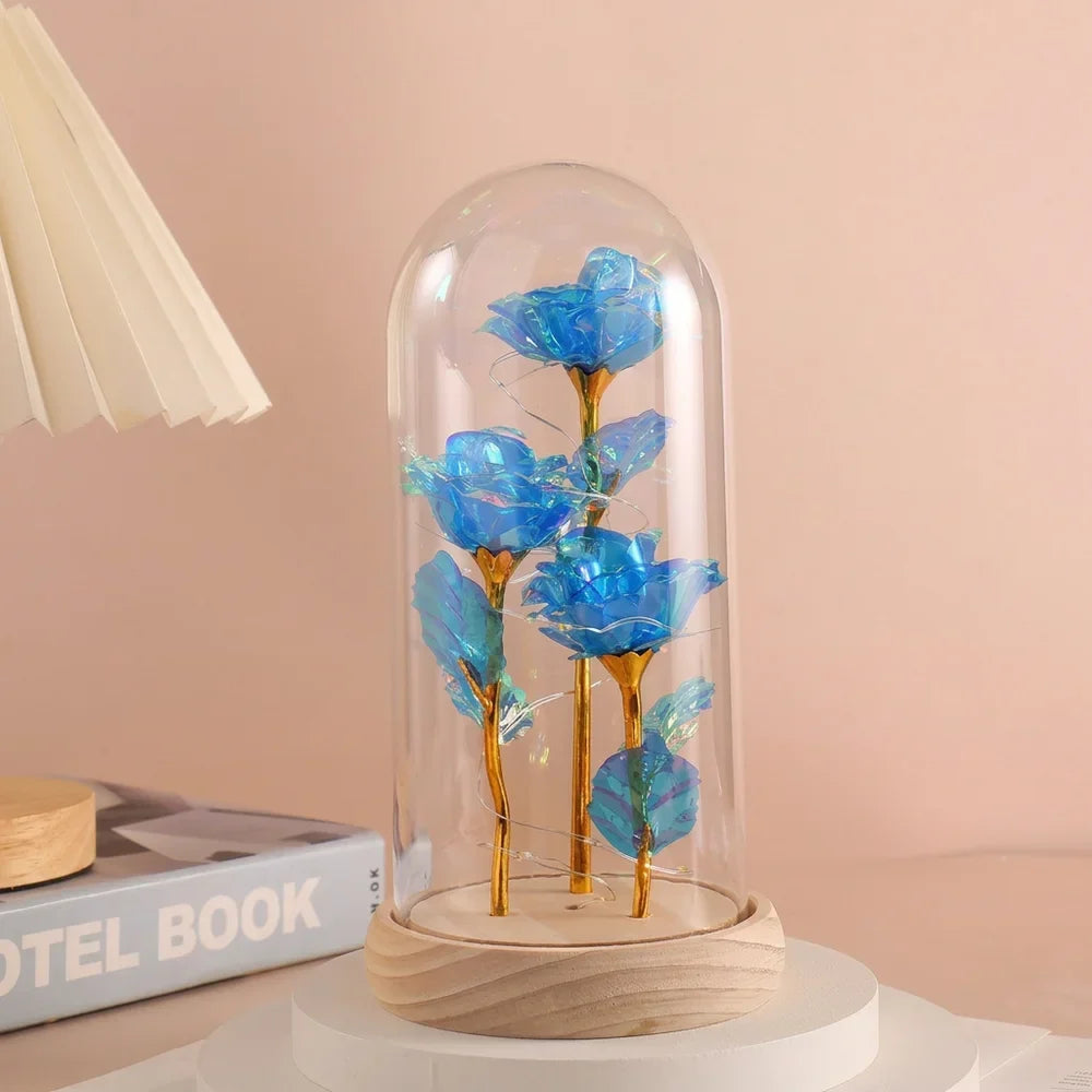 LED Valentine Day Gift For Girlfriend Eternal Rose Light 24K Gold Foil Flower In Glass Cover Mothers Day Wedding Bridesmaid Gift