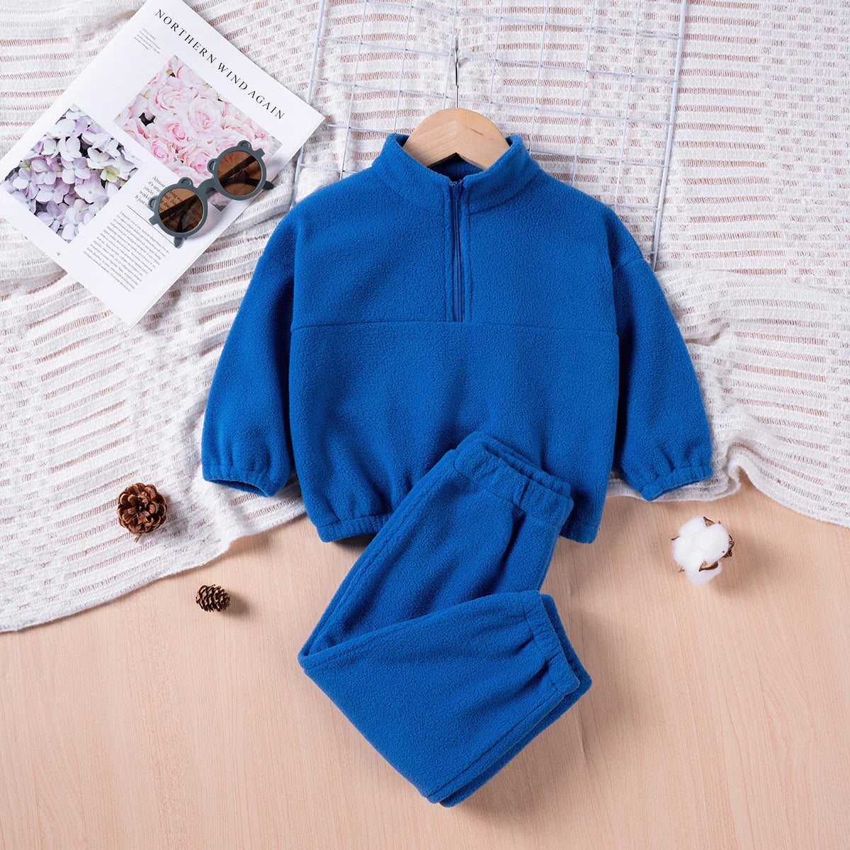 Winter Children Sets 0-4Y Girls Boys Thick Fleece Hooded Long Sleeve Pullover+ Solid Casual Long Pants Suits