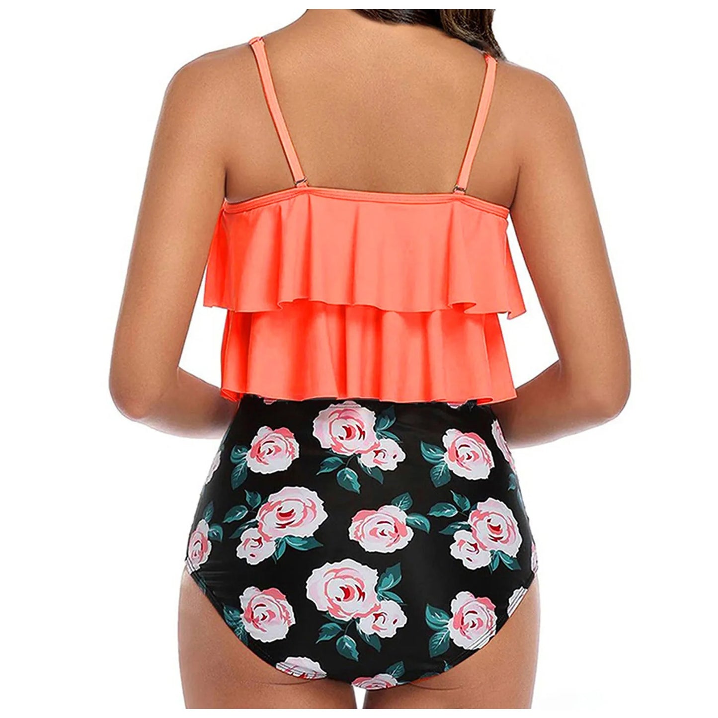 Chic Elegant Bikini Summer Multi-Layer Ruffled Edge Folds Crew Neck Sling Swimwear High Waist Thong Separate Two-Piece Swimsuit