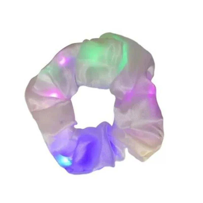 Colorful LED Hair Scrunchies Light Up Hair Bands Elastic LED Light Women Girls Hair Ties for Halloween Christmas Glow Part