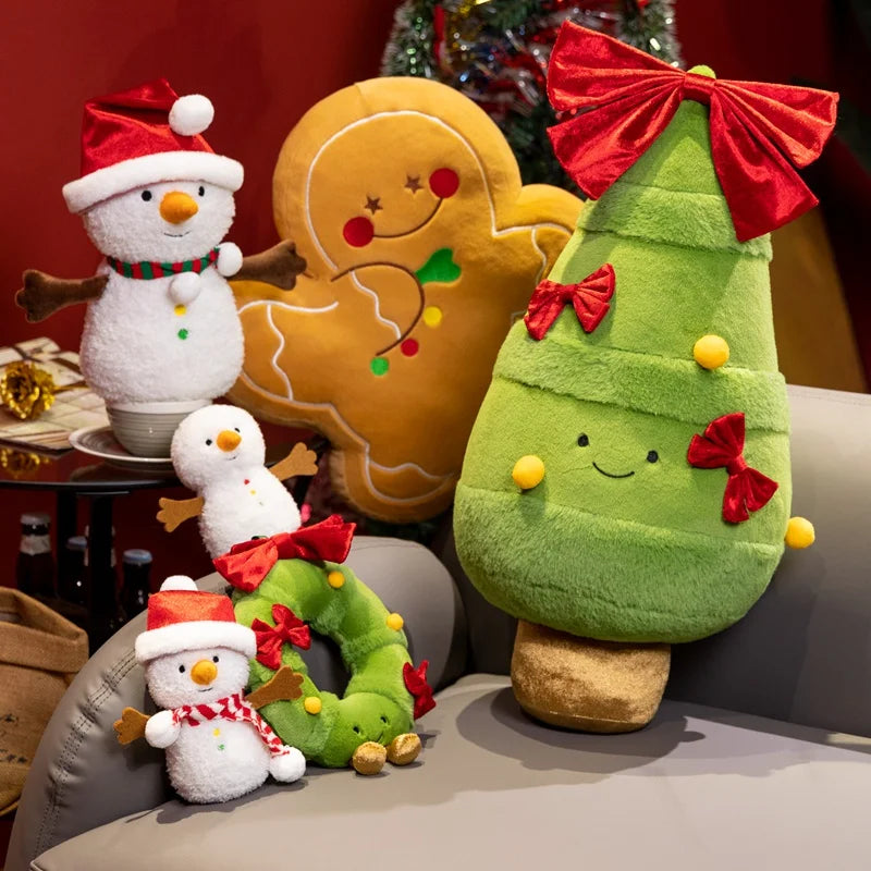 Christmas Decoration Ginger Bread Plush Pillow Stuffed Santa Claus Snowman Doll Christmas Tree Garland Cushion Best Gifts
