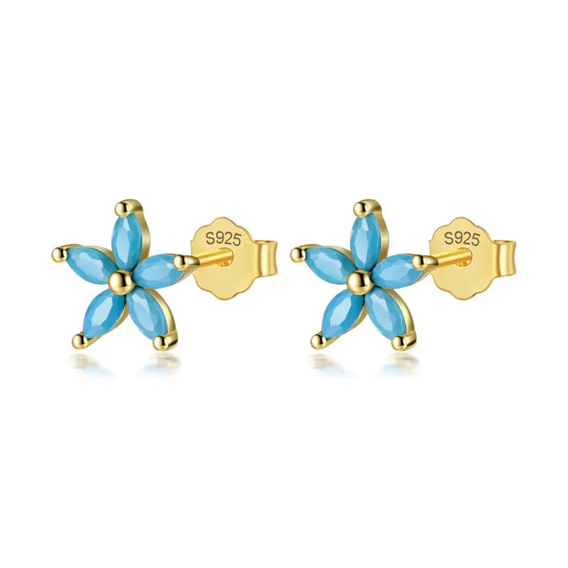 TrustDavis Real 925 Sterling Silver Fashion Flower Colour CZ Stud Earrings For Women Daughter Girls Birthday Gift Jewelry DF247