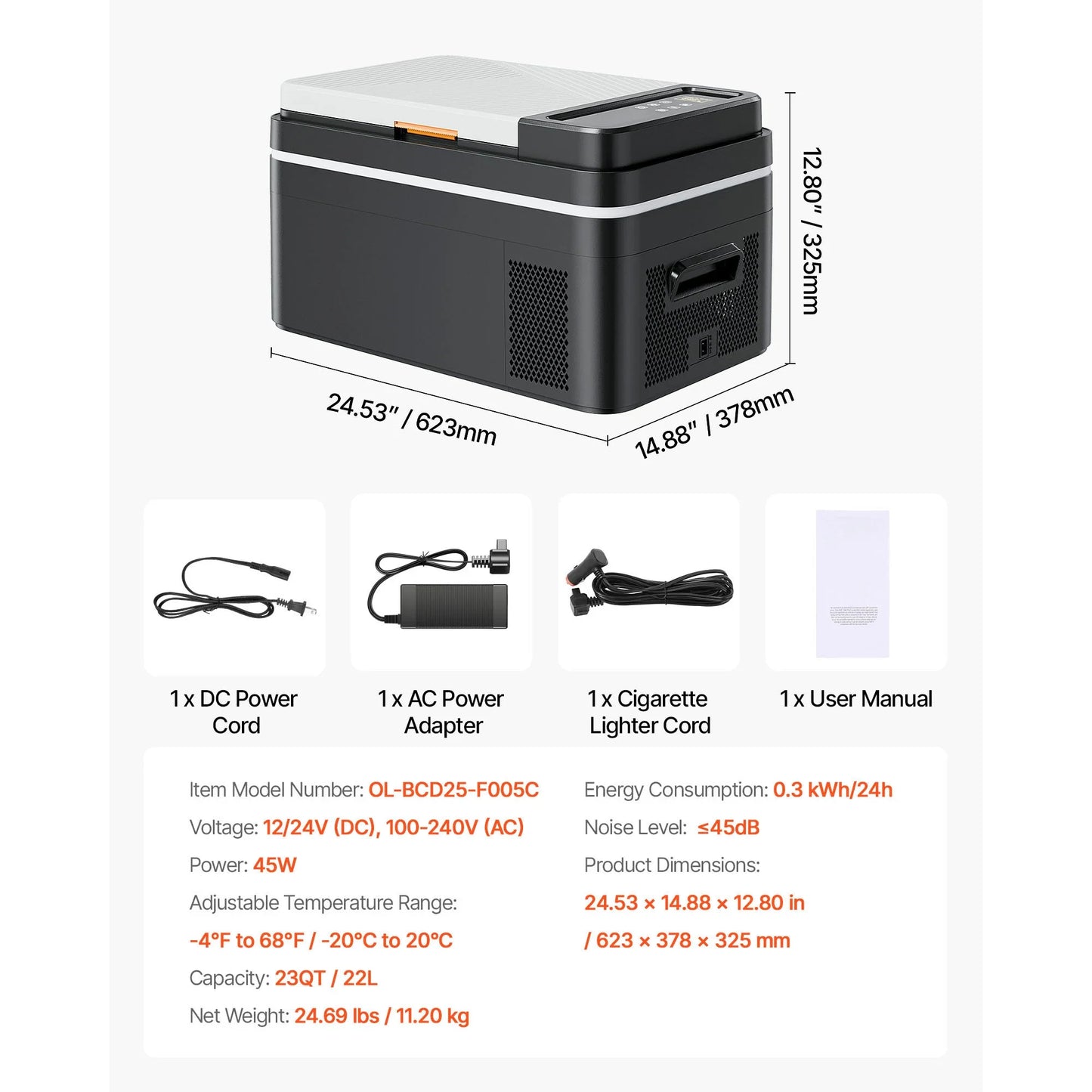 SucceBuy Car Refrigerator DC 12/24V AC100-240V Compressor Electric Cooler -4°F to 68°F Fridge with APP Control 16/21/23QT for RV