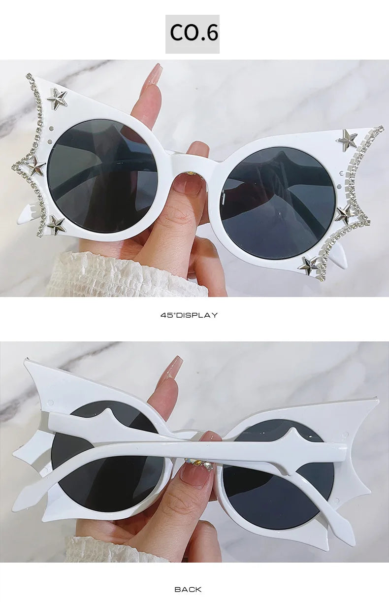 Diamonds Steampunk Sunglasses Women Men Luxury Brand Designer Bat Sun Glasses Trends Punk Rhinestone Shades Eyewear UV400 Oculos