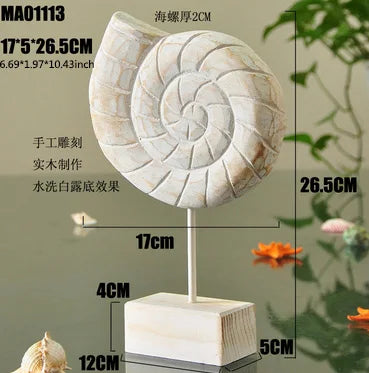 Mediterranean Style Home Decoration Accessories Wooden Crafts Starfish Conch Hippocampus Wood Carving Marine Living Room Decor