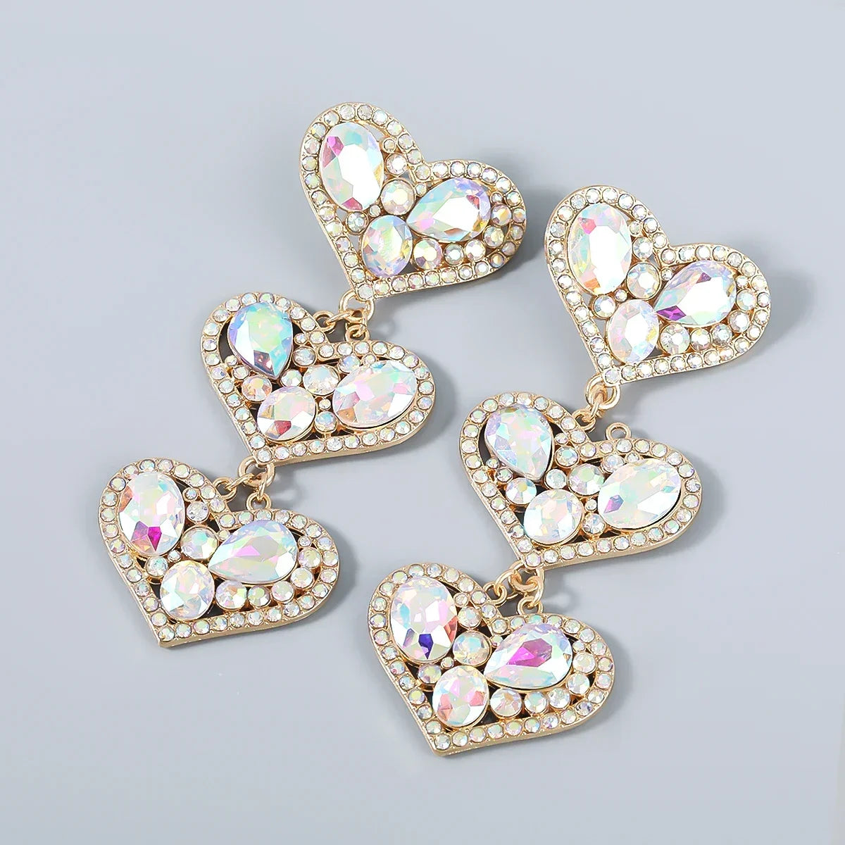 New Fashion women's Color Matching Big Rhinestone Love Heart-shaped Star Drop Earrings women's Jewelry Temperament Accessories